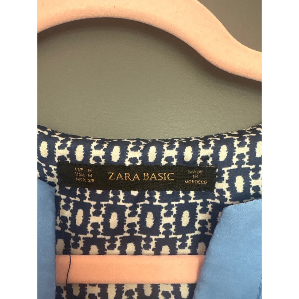 ZARA BASIC Geometric Print V-Neck Tunic Dress Blue Yellow Black White Size M - Picture 2 of 5